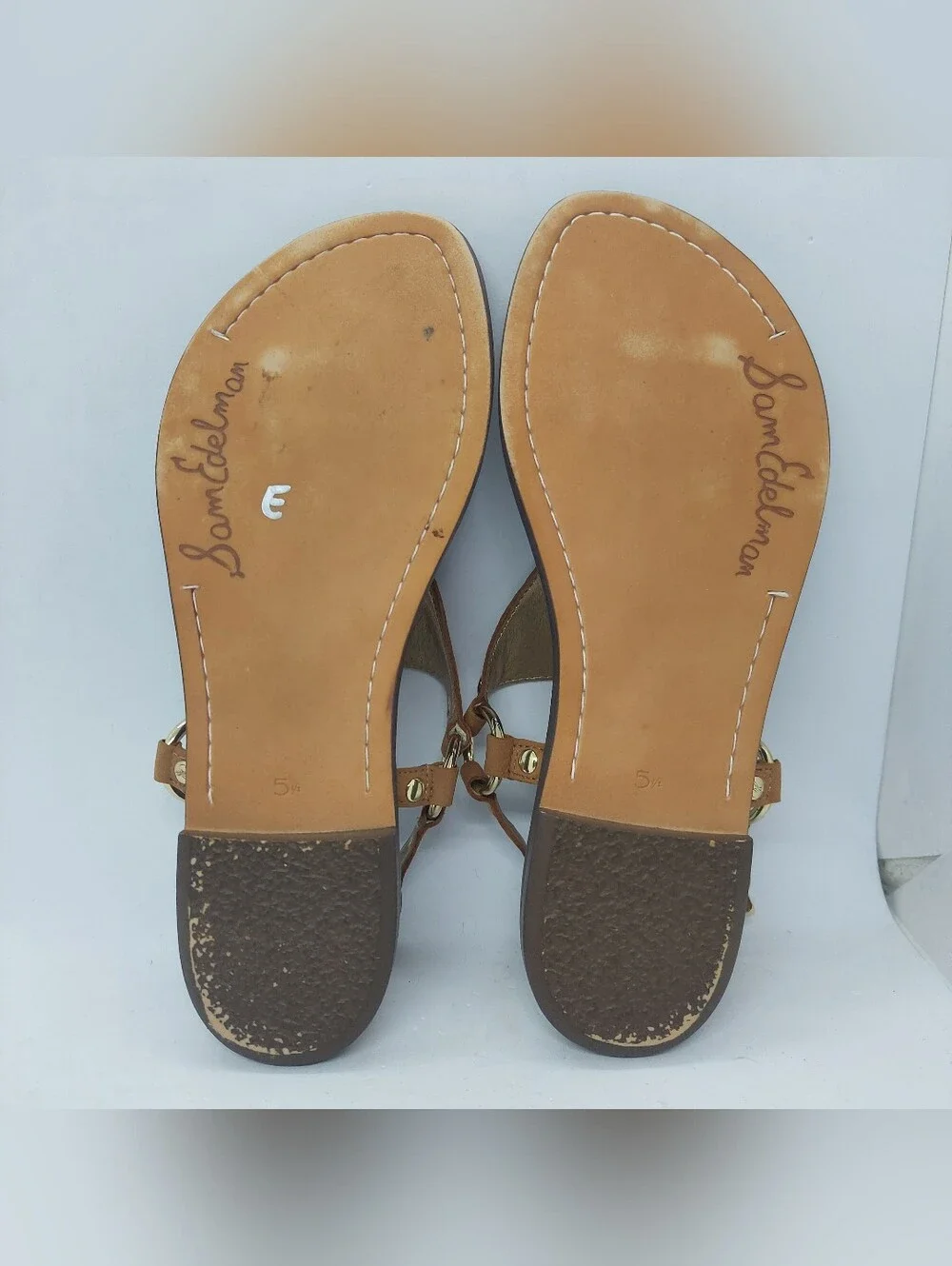 Sam Edelman Greta Sandals Brown Leather Thong Slingback Flats Womens Size 5.5M